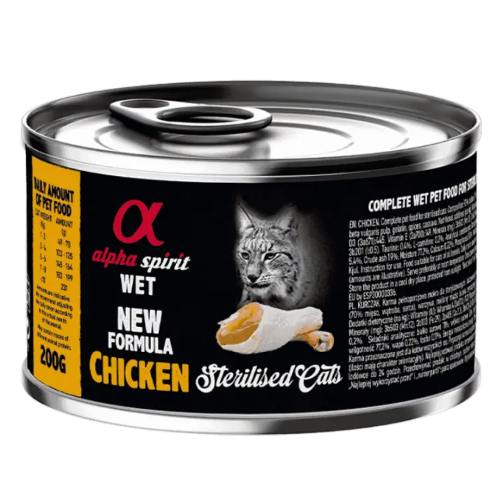 Alpha Spirit Alimento Húmedo para Gatos Esterilizados sabor Pollo – Latas de 100 g y 200 g | 100% Natural y Sin Cereales - 1