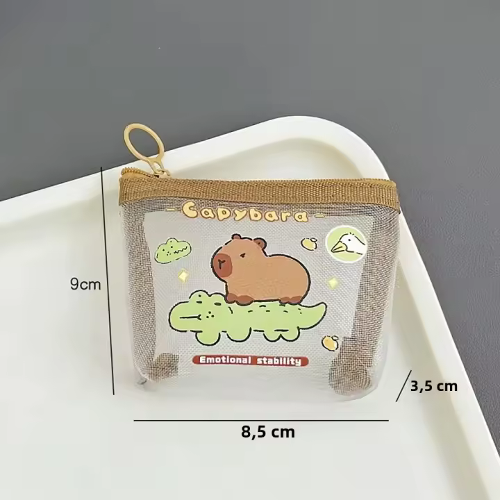 Monedero De Malla Con Dibujos De Capybara Conejo Y Panda De Anime Moda Bolsa Pequeña Para Lápices Y Tarjetas Para Estudiantes Y Mujeres - 1