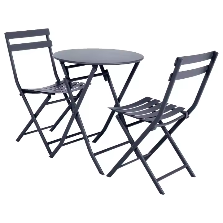 Pack Muebles Exterior Plegables Mesa Redonda + 2 Sillas Greensboro Jardín Terraza Estilo Contemporáneo Color Gris - 1