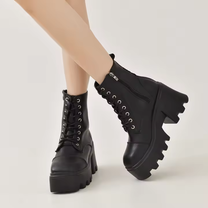 SP Botas Martin de Tacón Grueso y Suela Gruesa de gran tamaño con Remaches de tendencia de otoño E Invierno, BOTAS Cortas con Cremallera lateral y Cordones traseros. - 1