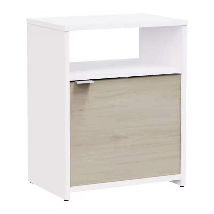 Mesita de Noche Nano de Dormitorio con 1 Puerta y 1 Estante en Color Blanco Mate y Roble Kronberg 41x51x28 cm - 1