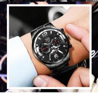 Reloj De Cuarzo Para Hombre 3PCS Lujo Moda Con Correa De Cuero Negra Reloj De Pulsera Casual Y Negocios Sin Resistencia Al Agua - details 3