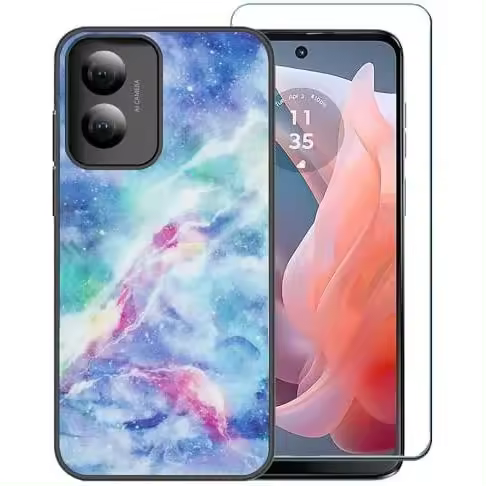 Funda para celular RAZ Memory 2024 con protector de pantalla, diseño de mármol celeste, ultrafina, flexible, de silicona TPU, para celular RAZ Memory (2024 de 6.5 pulgadas), color morado - 1