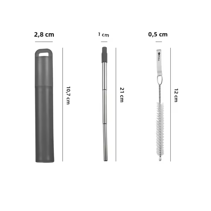 Tiras De Acero Inoxidable Reutilizables Telescópicas Con Llavero Para Viajes Trabajo Y Salidas EDC Tiras Plegables Para Beber - 1