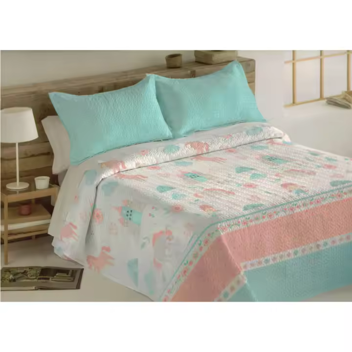 HIPERMANTA. COLCHA BOUTI + CUADRANTE modelo PRINCESS. Para CAMA 90 cm (Tamaño 180x265 cm + 1 cuadrante de 50x70 cm). Diseño infantil.  Para PRIMAVERA - VERANO - 1