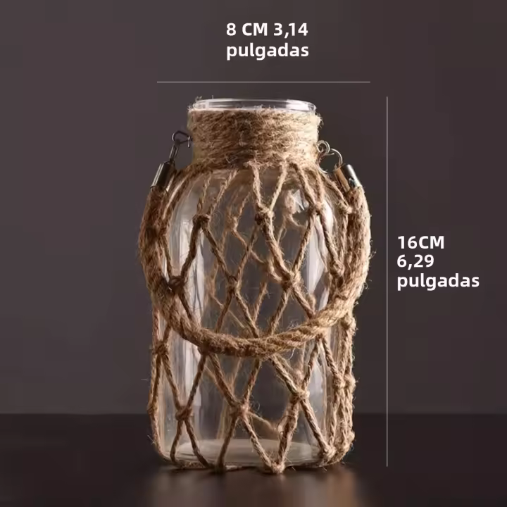 Vaso De Vidrio Tejido a Mano Boho-Chic Portátil Y Transparente Con Patrón Sólido Para Decoración Del Hogar Y Hidroponía - 1