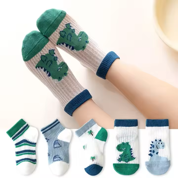 Calcetines De Verano Para Niños Y Niñas 5 Pares Algodón Transpirable Dibujos Animados Calcetines Deportivos Finos Para Bebés Y Niños De 0-12 Años - 1