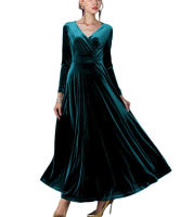 Vestido Largo De Veludo Elegante Para Fiesta De Noche V-Neck Vestido Formal De Mujer Vestido Maxi De Autum 2023 Cierre Pullover Polyester - details 10