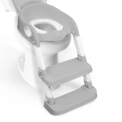 Asiento de inodoro adaptador infantil modelo Lala Mobiclinic® Adaptador WC para niños con escalera Marca española Antideslizante Regulable Plegable para niños/as entre 1-8 años Gris y Blanco - 1