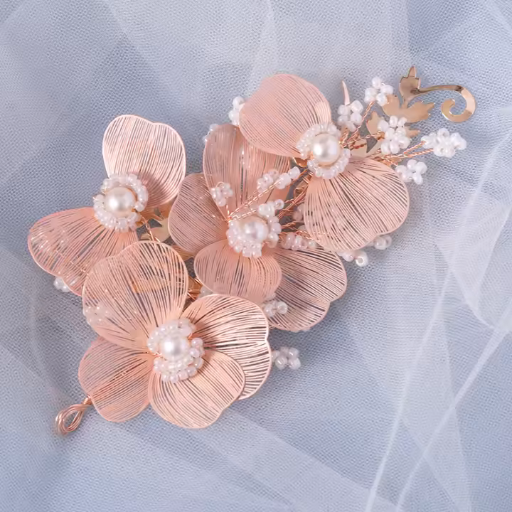 Diadema De Boda Para Mujer Con Flores Y Perlas Accesorios De Cabello Para Novia Fiesta Complemento De Joyería De Cabeza Para Damas De Honor Tiara De Moda - 1