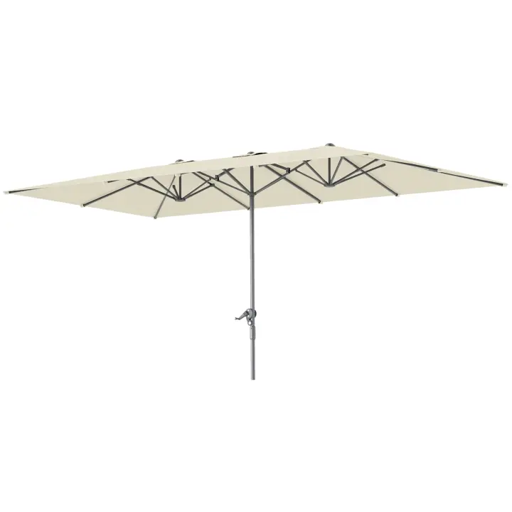 Outsunny Sombrilla Doble 4,5x2,6 m Sombrilla Terraza Exterior con Manivela Poste de Aluminio Impermeable y Protección UV50+ Parasol Grande para Terraza Playa Piscina Crema - 1
