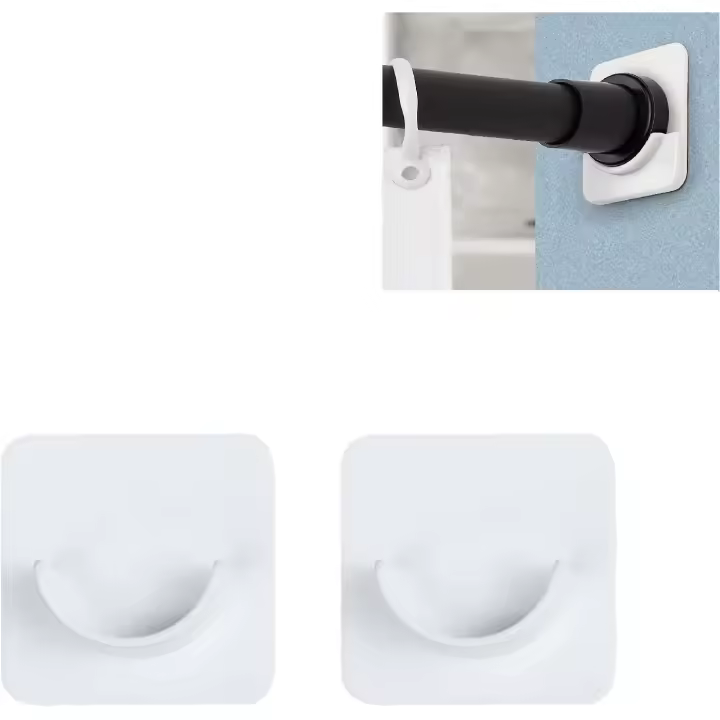 2 soportes adhesivos para barra de cortina de ducha, soporte en forma de U para barra de armario, para pared, sin taladros, no incluye barra de cortina de ducha. - 1
