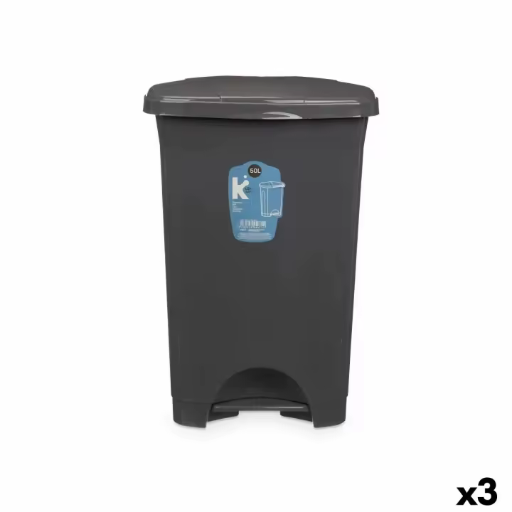 Papelera con Pedal Antracita Plástico 50 L (3 Unidades) - 1