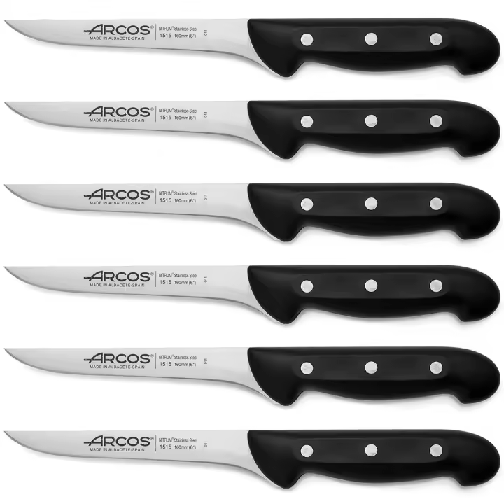 ARCOS Maitre - Cuchillo Deshuesador (160 mm) - Hoja de Acero Inoxidable Nitrum® - Mango Negro de Polipropileno (PP) - 151500 - PACK 6 - 1
