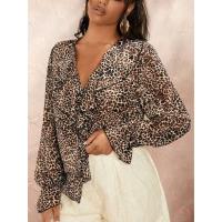 Camisa Leopardo Impresión V-Neck Botones Talla Grande Moda Casual Para Mujer Ropa Oficina Blusa Adecuada Para Edad Media - details 1