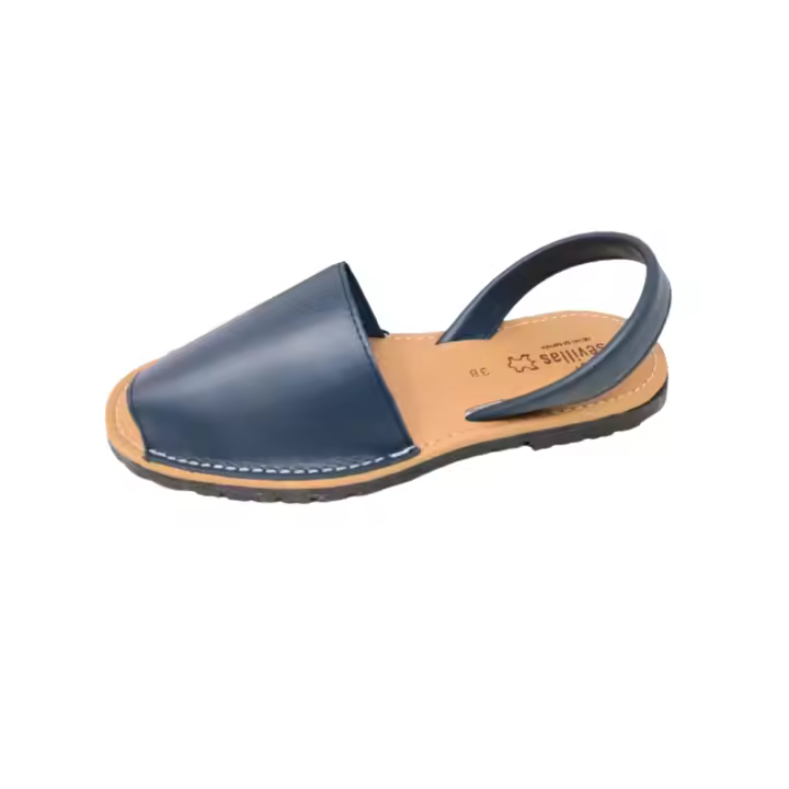 Sevillas Menorquinas Abarcas en Piel Mod. 778 - Colores Marino Cuero Blanco Negro Azulón - Unisex - España - Primavera Verano - Talón Abierto - Piso de Goma Antideslizante - 1