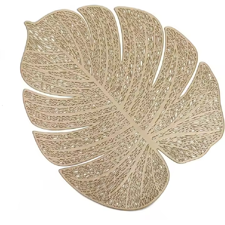 Juego de 4 manteles individuales con forma de hoja hueca, lavables, decorativos, antideslizantes, de plástico, para mesa de cocina - 1