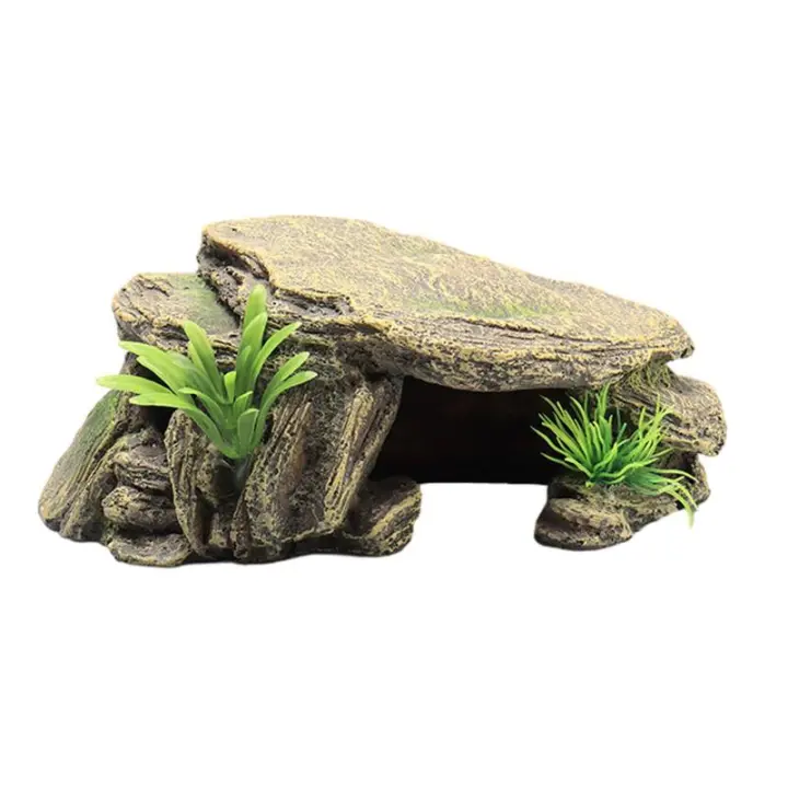 Decoración De Acuario Para Tortugas Y Lagartos Piso De Bañado Artificiales Refugio De Resina Simulación Piedra Ornamento Para Peces Terrapinos Sapo - 1