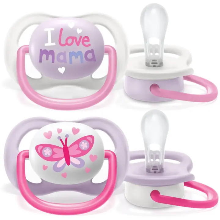 Philips Avent SCF080/02 Pack de Chupetes Ultra Air, 2 unidades, 0-6 meses, color rosa lila - 1