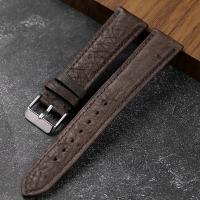 Correa De Reloj De Cuero De Avestruz Sudáfrica Hecha a Mano En Negro Tamaños 18 19 20 21 22MM Vintage Para Hombres Con Hebilla - details 7