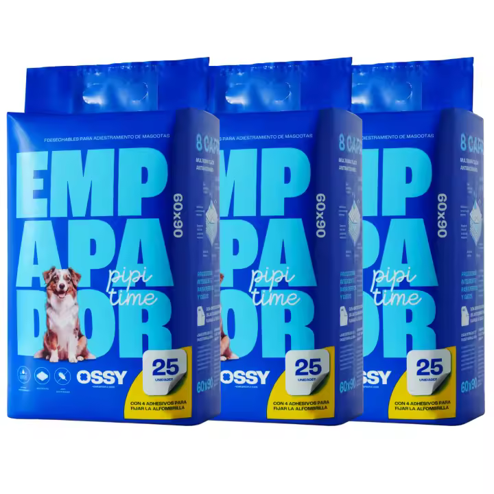 Empapadores de Perros Desechable 90x60cm (XL) (25 - 50 - 75 -100 Unidades) Perros Grandes , Empapador Antideslizante 8 Capas Anti Fugas, 4 Stiker Antideslizante, Almohadillas de adiestramiento de Perros y Cachorros, Ultra Absorbente. OSSY - 1