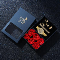 Set De Moda Para Mujer 6 Piezas Reloj Pulsera Con Collar Y Aretes Joyería De Lujo Con Diamantes Regalo De San Valentín - details 4