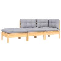 vidaXL Muebles de jardín 3 pzas con cojines madera maciza pino Marrón y gris, Natural y crema, Blanco Conjunto Terraza Muebles Jardín Exterior Juego de Muebles de jardín Mueble Jardín Exterior Muebles de Salon Exterior - details 1
