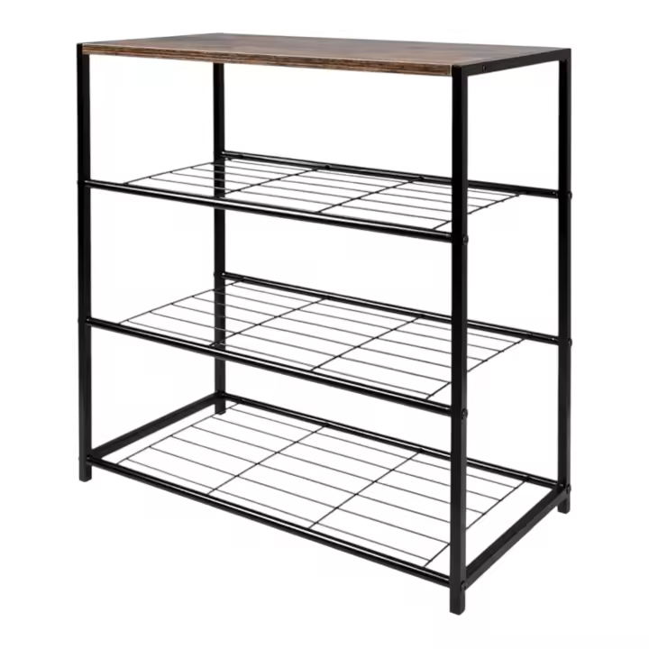 Zapatero, Estante de Metal para Zapatos con Tapa de Madera, Zapatero para Entrada y Pasillo, Estante Zapatero, Estantería para Zapatos de 4 o 5 Niveles, Organizador de Zapatos, para 12-16 Pares, para Entrada, Dormitorio. (4P 5P 2090 2590) - 1