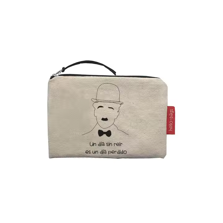 Hello-Bags. Bolso Monedero / Billetero / Tarjetero con cremallera y forro interior. Exterior: Algodón 100%. Incluye sobre kraft de regalo. Modelo: "UNDÍA". Crudo / Negro. 14x10 cm. - 1