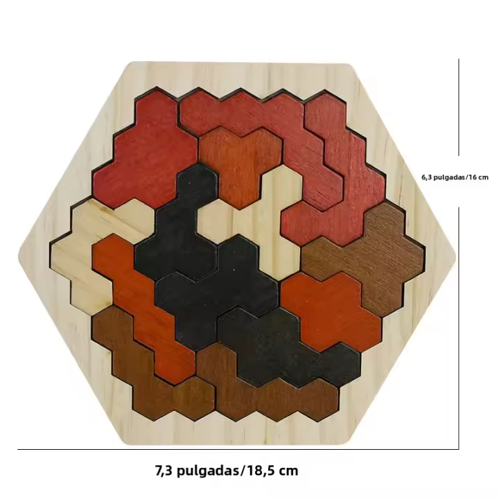 Puzzle Hexagonal De Madera Para Niños Y Adultos Juguete De Desafío Cerebral Tangram Montessori Juego De Lógica Geométrica IQ Regalo Educativo - 1
