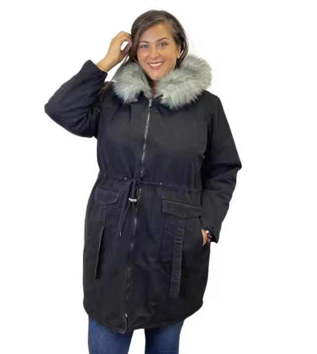 Abrigo estilo tejano con capucha de pelo - 1