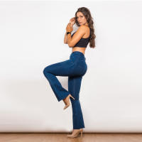 Jeans Para Mujer Shascullfites Ajuste Slim Denim mid Waist Flared Pantalones De Pierna Ancha Estilo Casual Cierre De Cremallera - details 6