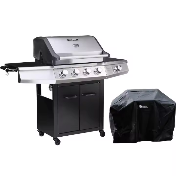 Barbacoa a gas "Bingo 5" - 5 quemadores (1 lateral) - 15.2kW + Funda de protección - Negro - 1