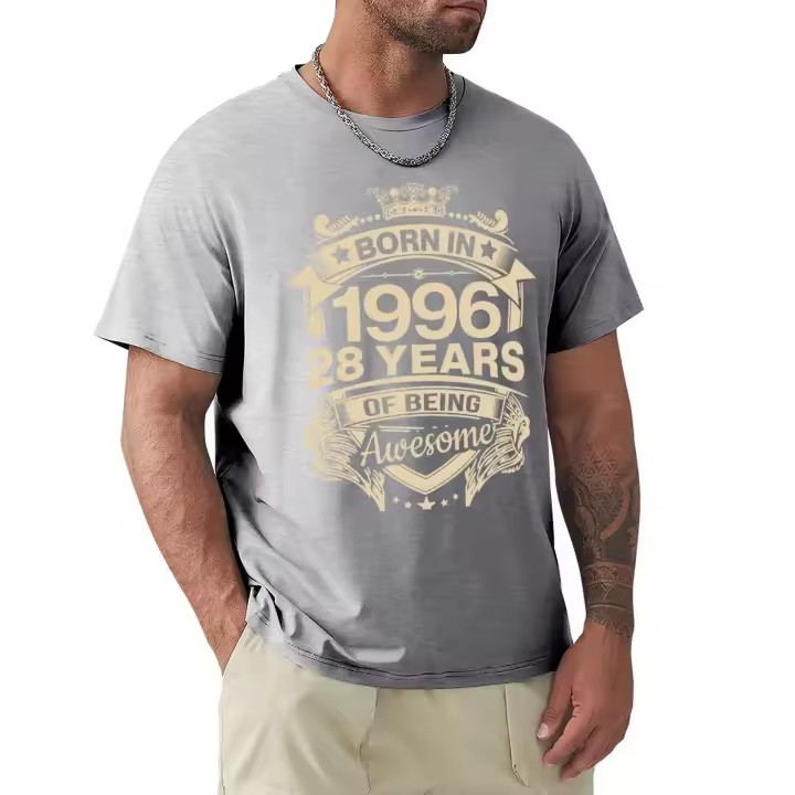 Camiseta De Cumpleaños 28 Años Born in 1996 Harajuku Manga Estilo Casual Manga Corto Algodón 100% Camiseta Gráfica Para Hombres - 1