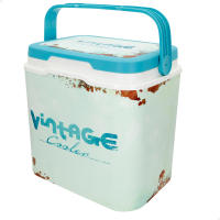 Aktive - Nevera rígida de playa 24L, con aislamiento de poliuretano superior, plástico resistente, mantiene el frío hasta 15h, tapa con cierre seguro, diseño vintage en tonos azulados, asa ergonómica para fácil transporte - details 0
