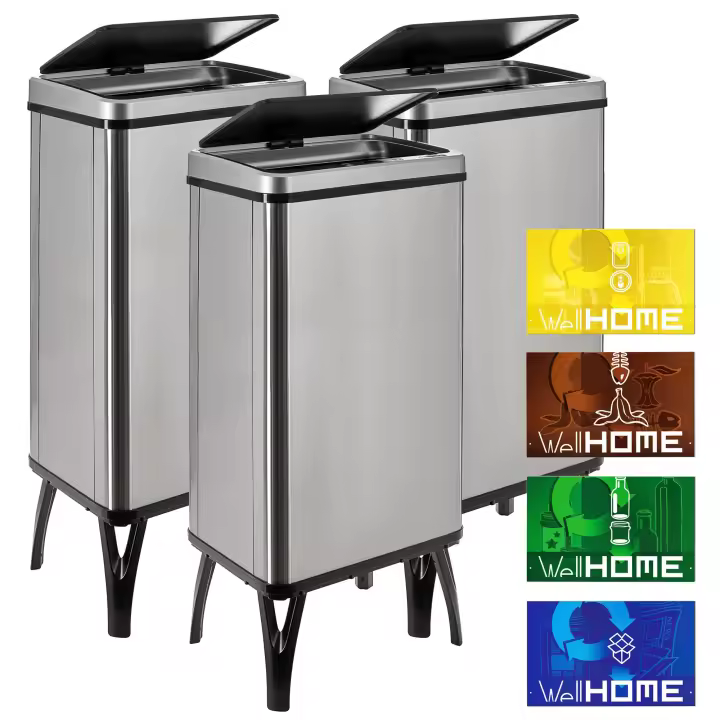 Wellhome Cubo de Basura Inteligente 50L - Gris con Etiquetas Magnéticas - 1