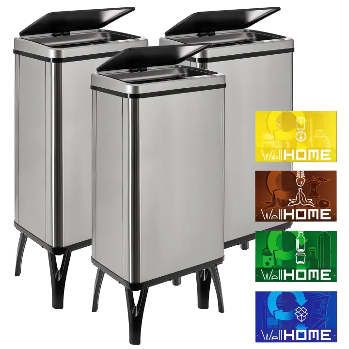 Wellhome Cubo de Basura Inteligente 50L - Gris con Etiquetas Magnéticas - 1