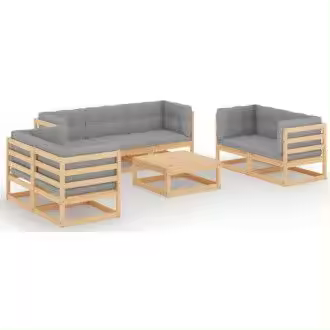 VIDAXL 3076504 conjunto de muebles de exterior gris y madera de pino maciza de ocho piezas con cojines vida xl - 1