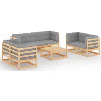 VIDAXL 3076504 conjunto de muebles de exterior gris y madera de pino maciza de ocho piezas con cojines vida xl - 1