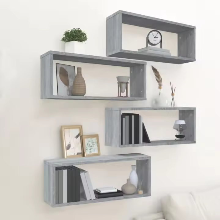 Estantes cúbicos de pared 4 uds madera gris Sonoma 60x15x23 cm - 1