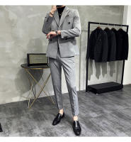 Traje De Negocios Slim Fit Doble Botón De Color Sólido Dos Piezas Coreano Elegante Para Hombres Con Pantalones Talla S-7XL - details 3