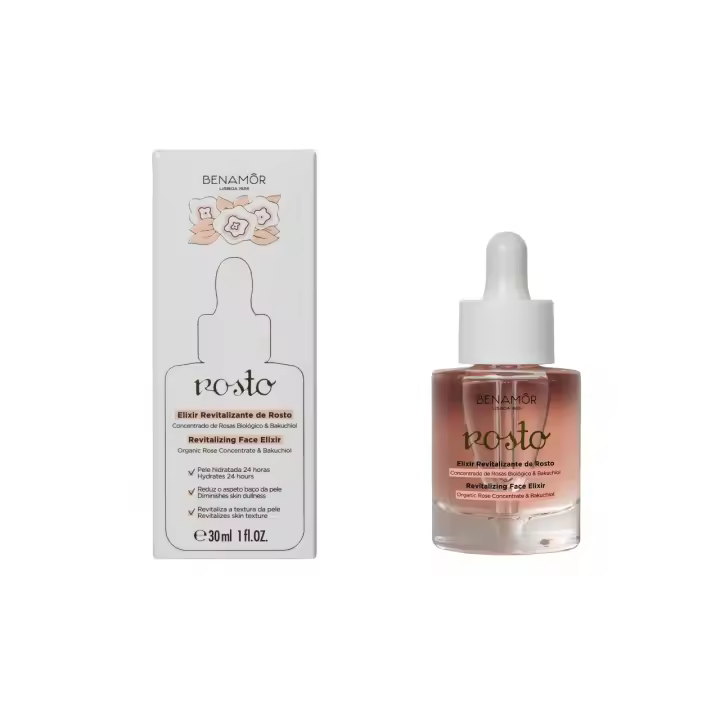 Benamor Elixir Revitalizante de Rosto 30ml. Concentrado de Rosas biologico y Bakuchiol. Revitalizing Face Elixir, organic rose concentrate & bakuchiol - 1