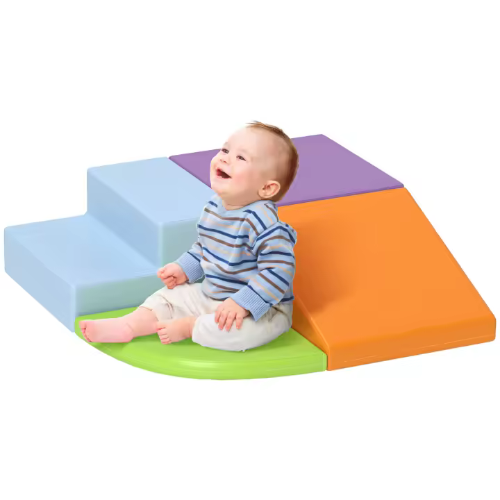 HOMCOM 4 bloques de construcción XL - módulos de motricidad - juguetes educativos - curso de motricidad para niños espuma de poliuretano EPE, verde, naranja claro, violeta claro, azul claro - 1