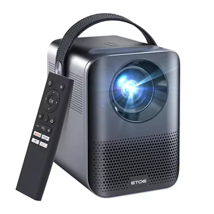 ETOE D2 Pro Proyector, 200 ANSI, Android TV 10, 1080P nativo, 2 altavoces estéreo de 3 W y sonido extensible, corrección trapezoidal de 4 puntos + 4 direcciones y zoom, a prueba de polvo - 1