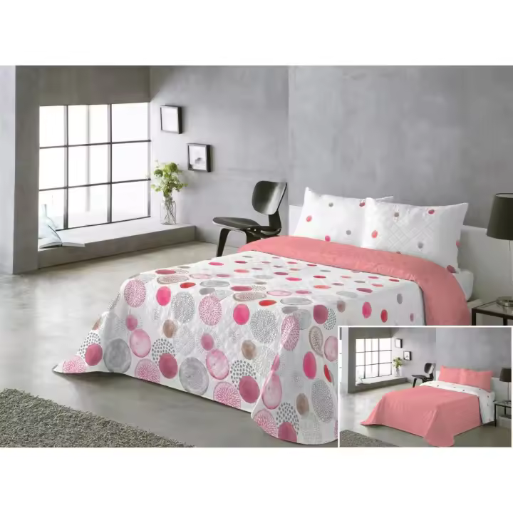 MULTIHOGAR-Colcha multiuso REVERSIBLE ESTAMPADA para Cama 90/105/135/150Cubrecama Fina, para Primavera, Verano y Entretiempo, Incluye Funda de Cojín - 1