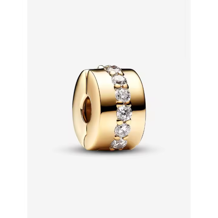 Pandora - Charm de clip with Bright transparent Row-Baño de Oro de 14K - 1