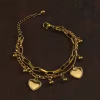 Pulsera De Doble Capa En Forma De Corazón Para Mujer Con Encantos Pequeños En Oro Y Plata Pulsera De Moda Para Uso Diario Joyería De Metal - details 3