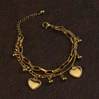 Pulsera De Doble Capa En Forma De Corazón Para Mujer Con Encantos Pequeños En Oro Y Plata Pulsera De Moda Para Uso Diario Joyería De Metal - details 3