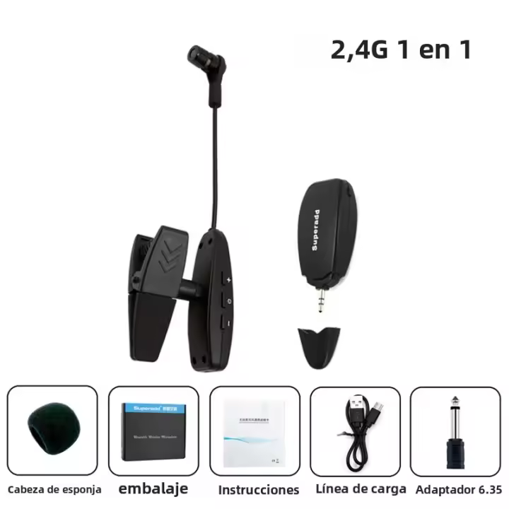 Receptor Transmisor De Microfono Inalámbrico UHF 2.4G Para Saxofón Trompeta Bajo Flute Instrumentos Música Wireless - 1