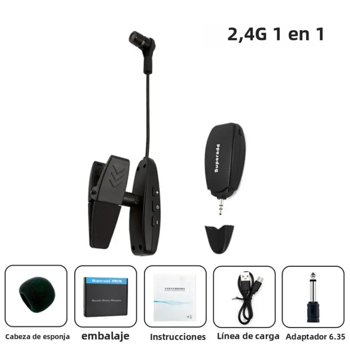 Receptor Transmisor De Microfono Inalámbrico UHF 2.4G Para Saxofón Trompeta Bajo Flute Instrumentos Música Wireless - 1